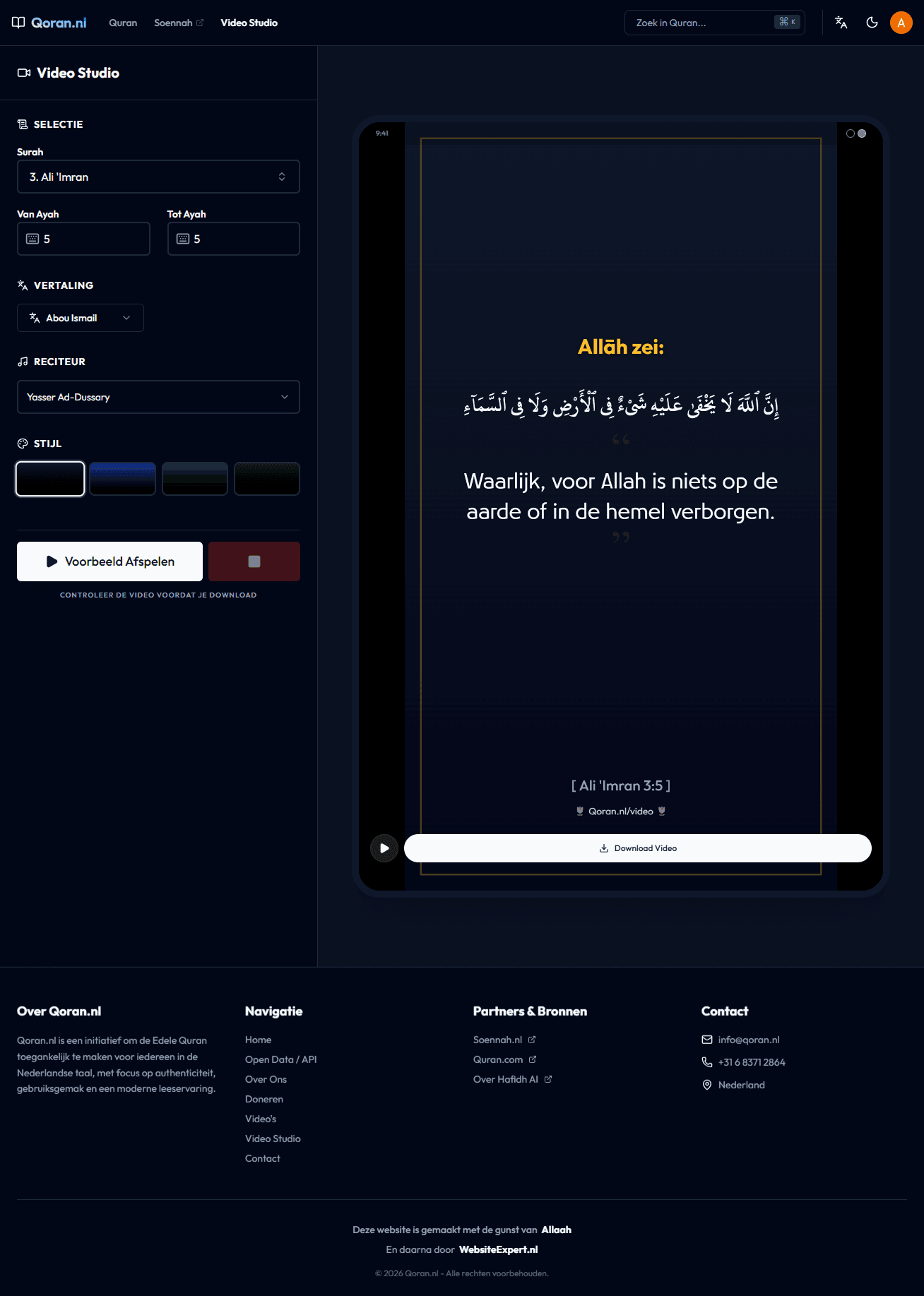 Qoran.nl — desktop weergave