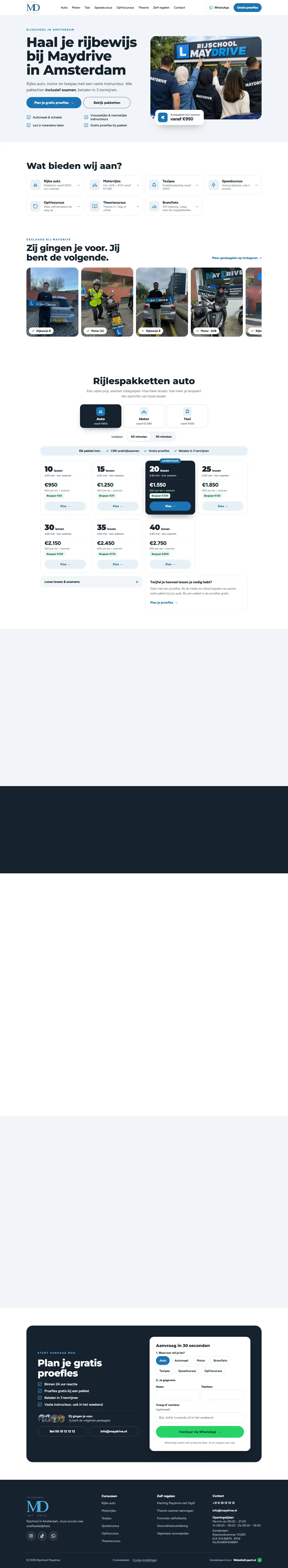 Rijschool Maydrive — desktop weergave