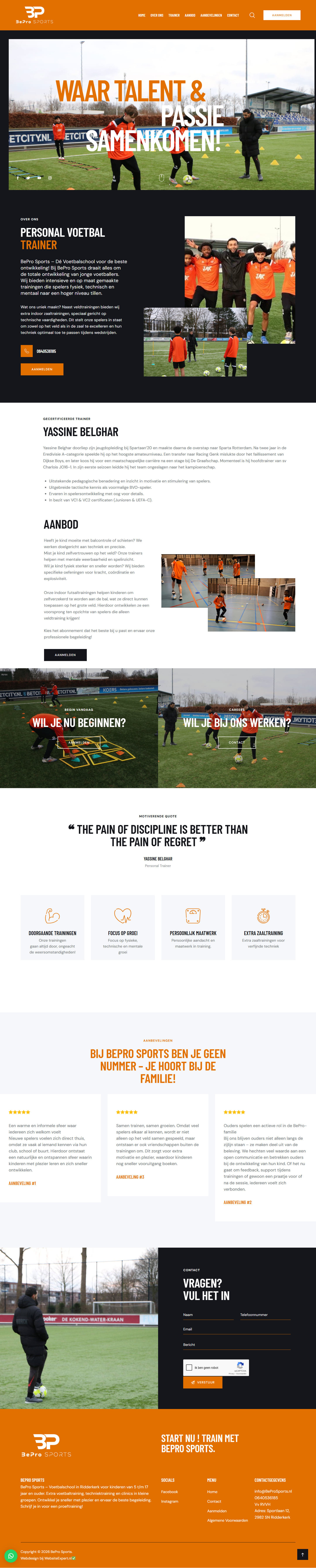 BePro Sports — desktop weergave