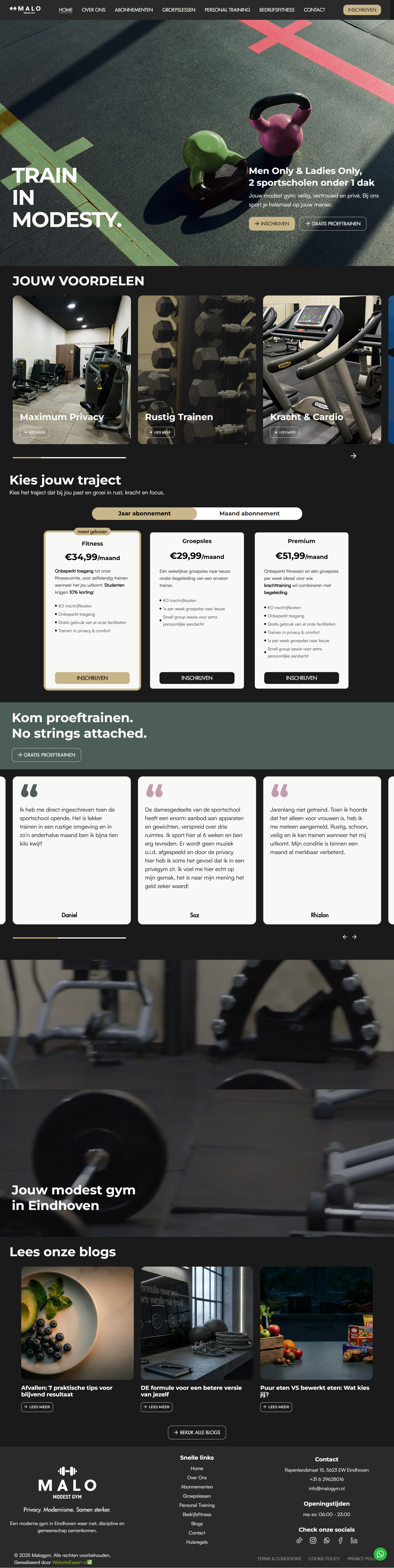 MALO Gym — desktop weergave