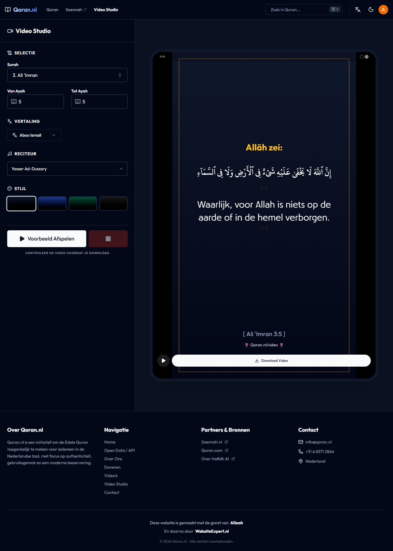 Qoran.nl — desktop weergave